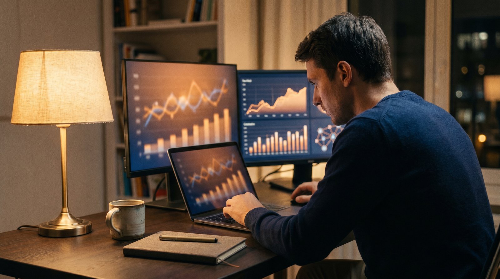 Analyst reviewing fintech dashboards